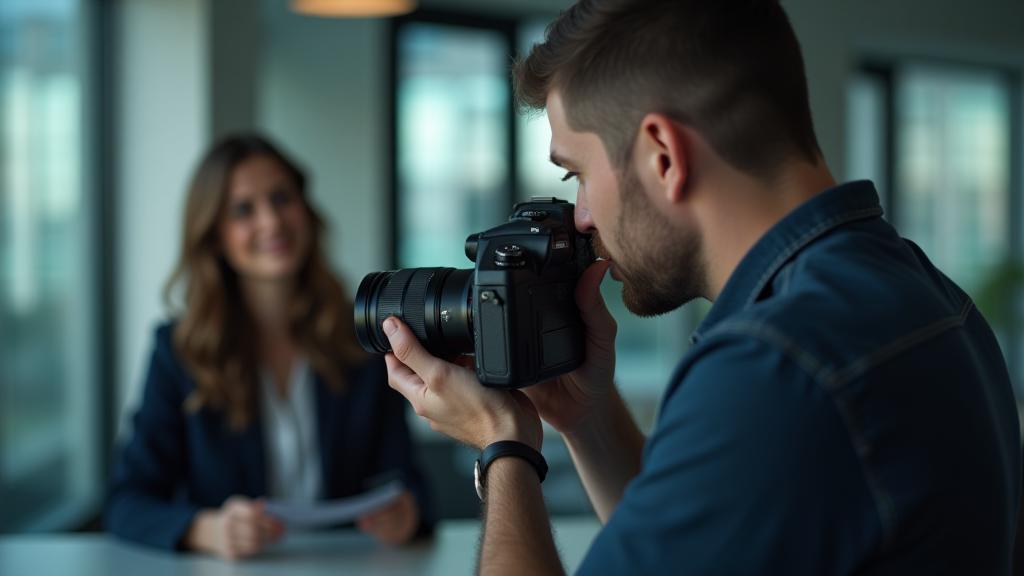 Webinar banner: professional photographer taking a corporate portrait.