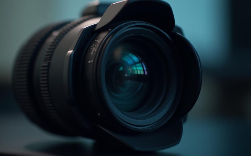 Background image of a camera lens, suggesting photography.
